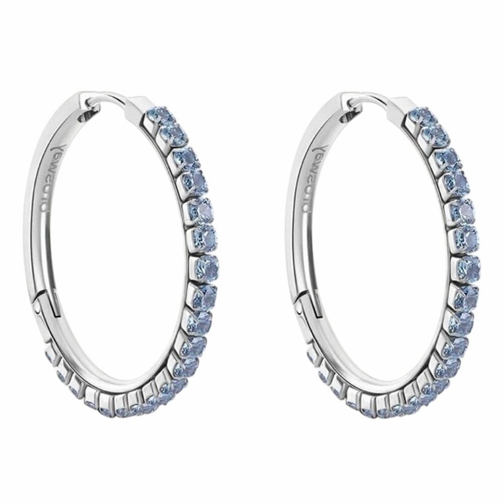 Brosway Cubic Zirconia Blue Gems Desideri Italy Stainless Steel 1" Hoop Earrings